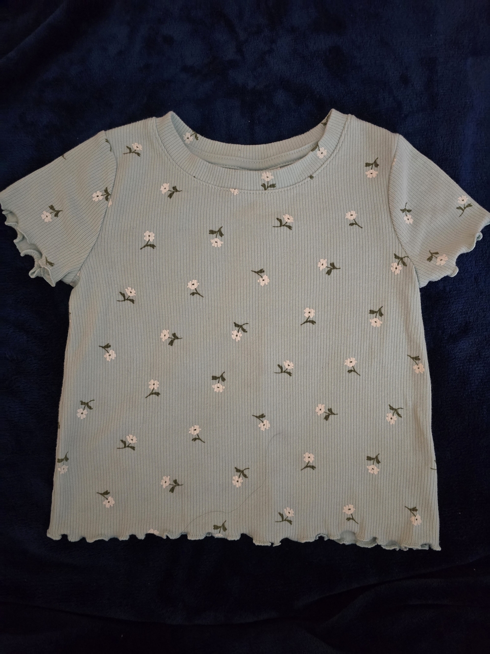 Cat & Jack Light Sage Green Floral Ribbed Short Sleeve Tee